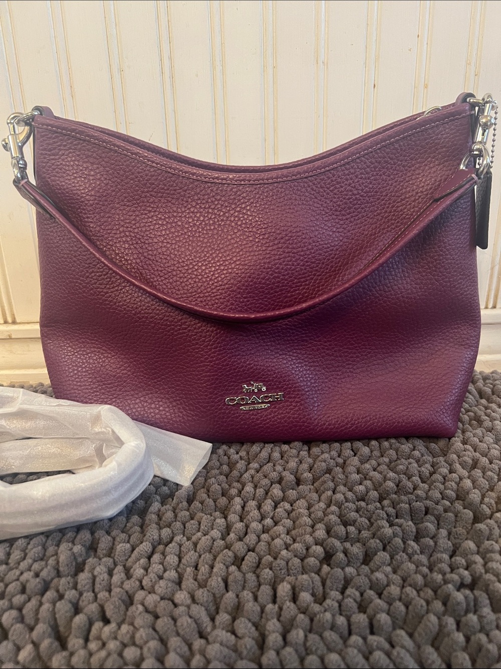 Coach Laurel Pebbled Leather Shoulder Bag in Plum